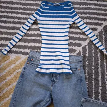 LACOSTE 블루 화이트 스트라이프 긴팔 상의 38 & 리바이스 511