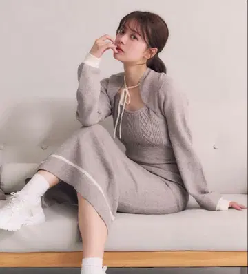 fupel 후드 부착 케이블 니트 원피스