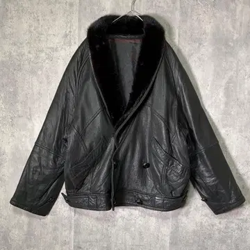 천연 가죽 쇼트 기장 가죽 자켓 보아 옷깃 숄카라 블랙 안감 올 패턴