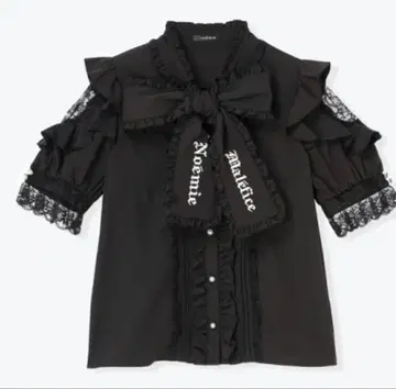 고딕 프릴 오픈 숄더 보타이 블라우스 M 블랙