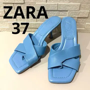ZARA 뮬 샌들 크로스 스트랩 스퀘어토 힐 37