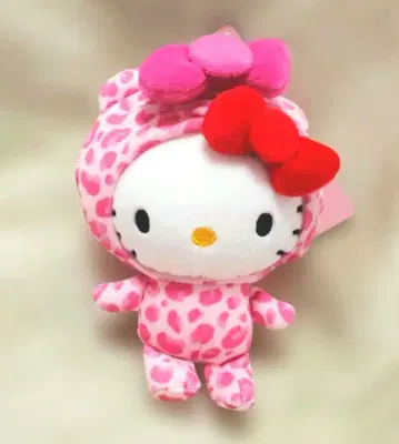 헬로키티 레오파드 무늬 곰 인형옷 마스코트 홀더 핑크