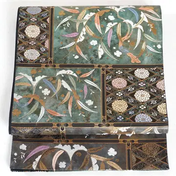 금박 후쿠로 오비 육통 무늬 눈을 머금은 버들 순수 실크