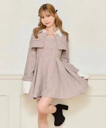 apres jour 아프레 주르 트위드 미니 원피스 핑크