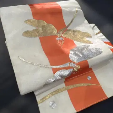 1308 나고야 오비 잠자리 자수 오렌지와 화이트