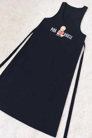 [ PINK HOUSE ] 큐피 로고 와펜 오버롤 스커트 블랙