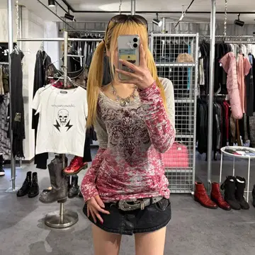 Y2K 그런지 십자가 크로스 V넥 그라데이션 롱T 라메