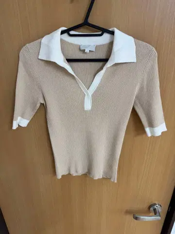 PURIFIER 폴로 니트 반팔 베이지 화이트 카라 코튼 혼방