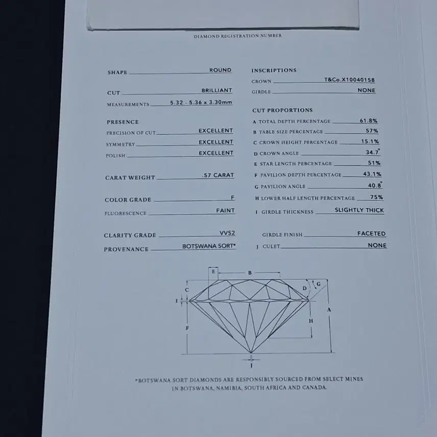 티파니앤코 새상품)티파니 5.7부 다이아 플래티늄 반지(0.57ct) 사진 7