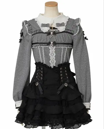 LIZLISA 코르셋 라이크 컷 블라우스 블랙 체크