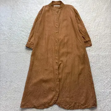 포그린워크 리투아니아 린넨 셔츠 원피스 롱 기장 브라운
