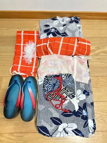 꽃무늬 유카타 오비 일본 나막신 세트