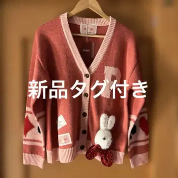 pinkhouse 토끼 얼굴 모티브 니트 가디건