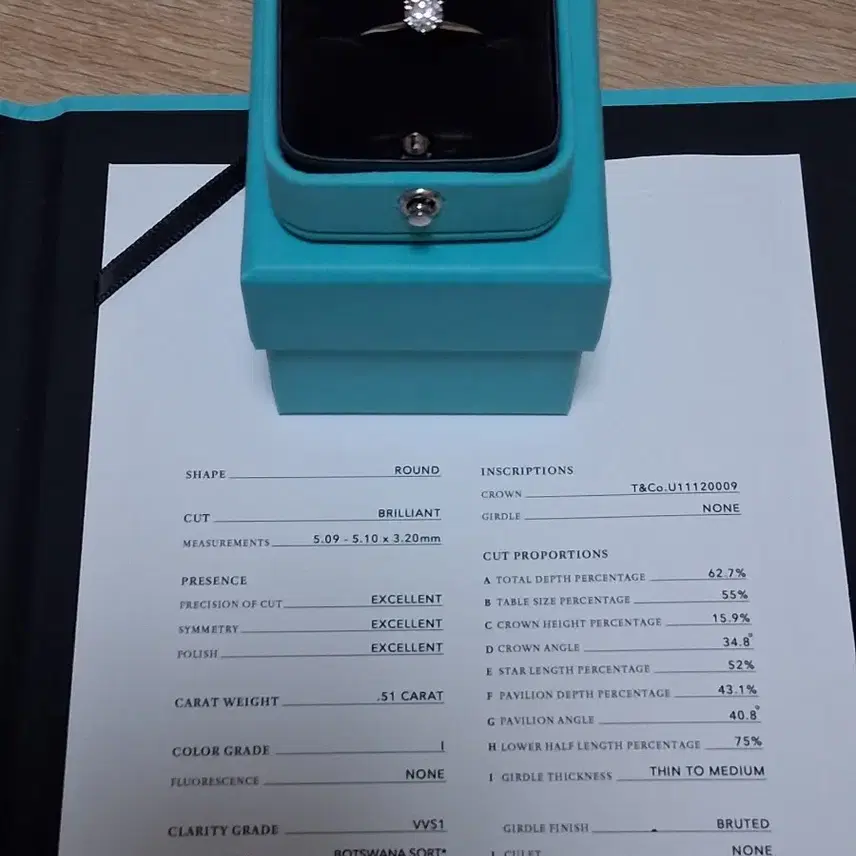 티파니앤코 VVS1)티파니 5.1부 다이아 솔리테어 플래티늄 다이아 반지 사진 5