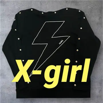 X-girl 스냅 버튼 썬더 프린트 롱 T y2k 펑크 일본제