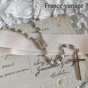 프랑스 빈티지 펄 체인 로사리오 목걸이