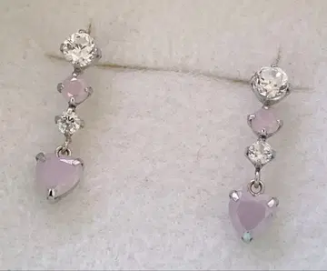 k14WG 보석 포함 귀걸이 화이트 골드 하트 핑크