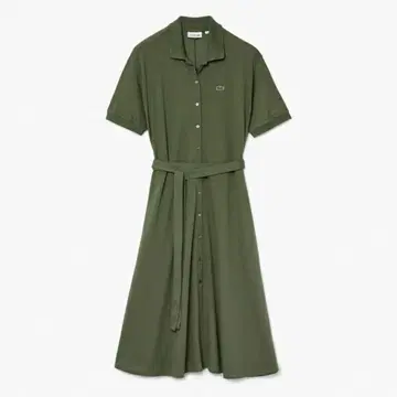 LACOSTE 올리브 그린 셔츠 원피스 벨트 디자인 폴로 드레스