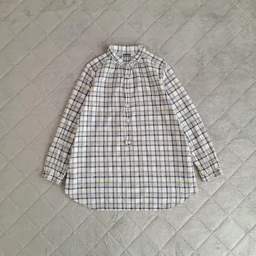 다나파눌 린넨 체크 튜닉 셔츠 블루 화이트 일본제