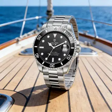 남성용 손목시계 블랙 다이버 워치 쿼츠 42mm