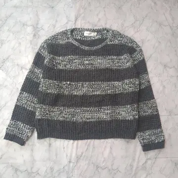 굵은 보더 빅 루즈 니트 차콜 M 그런지 Y2K 시티 보이