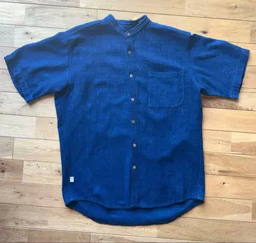 우사토 usaato 네이비 나염 수제 코튼 셔츠 남녀 공용 초목 염색