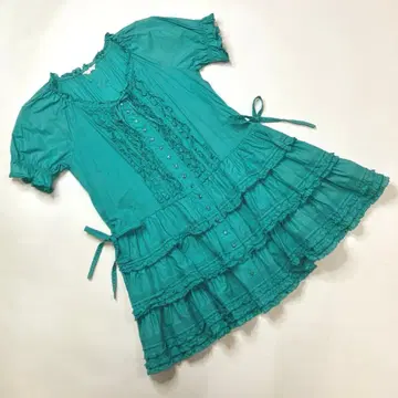 [새상품급] 핑크하우스 에메랄드 그린 피코프릴 럭셔리 튜닉 원피스