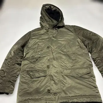 GAP 모즈 코트 남성용 L 카키 후드 부착 보아 안감 겨울용 자켓