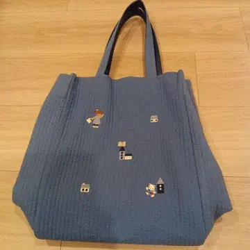파밀리아 자수 첨가 파랑 토트백