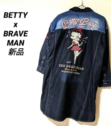 BRAVEMAN 베티 붑 데님 원피스 인디고 자수 백 로고