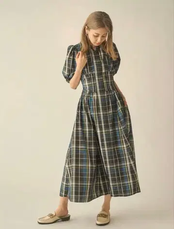 코르셋 디테일 타프타 원피스 [SNIDEL] 스나이델 체크 원피스