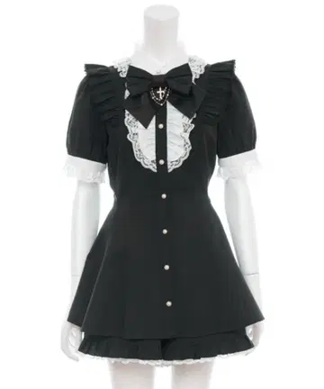 시크릿허니 액세서리 리본 레이스 프릴 반팔 셋업 블랙