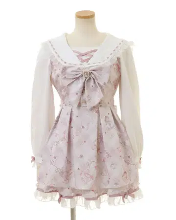 LIZLISA Sewing Bear 패턴 셋업 핑크