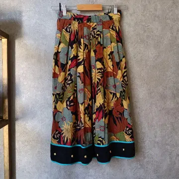 코튼 린넨 꽃무늬 스터드 스커트