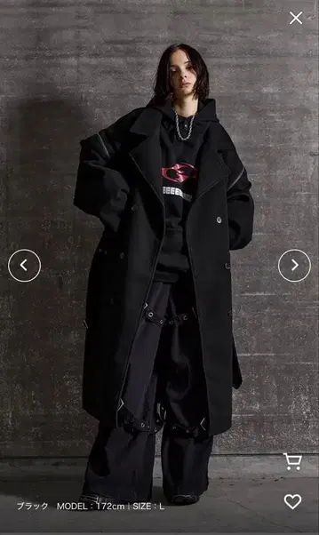 [ ERAR ] 지퍼 암 더블 벨트 디자인 오버 사이즈 멜톤 트렌치코트