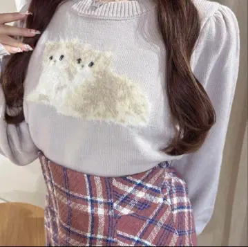 evelyn 니트 핑크 고양이 니트 스나계