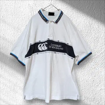 [캔터베리] 라거 셔츠 피케 셔츠 빅 로고 보더 화이트 L 사이즈