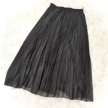 GU 쉬폰 플리츠 롱 스커트(M) 허리밴딩 블랙 플레어