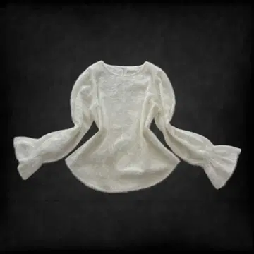 00's 페어리 그런지 모리걸 샤기 니트 화이트 플레어 소매 y2k