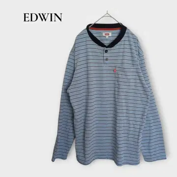 에드윈 긴팔 티셔츠 헨리넥 L 스카이블루 보더