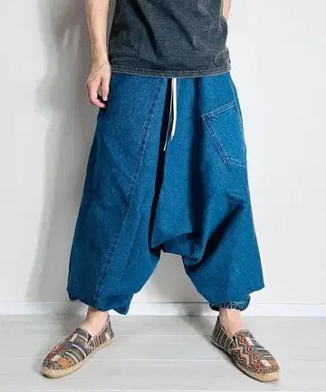 알라딘 팬츠 하렘 팬츠 데님 가우초 타이 팬츠 프리 사이즈