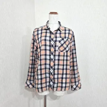 코튼 플란넬 셔츠 마드라스풍 체크 긴팔 (M) 오렌지 x 블랙 계열 GU