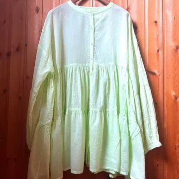 라임 그린 옅은 그린 긴팔 티어드 튜닉