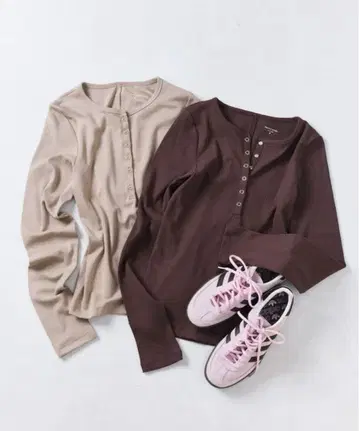 프릭스스토어 코튼모달 헨리 레이어 롱티 브라운