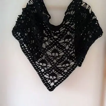 핸드메이드 블랙 스컬 모티브 코튼 레이스 뜨개질 숄