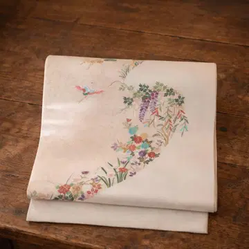 꽃과 새 자수 후쿠로 오비 앤티크로도