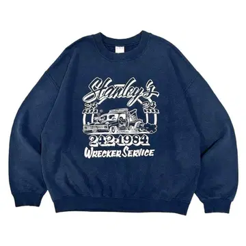 빈티지 맨투맨 USA 레커 서비스 기업 로고 네이비 XL