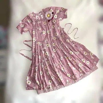 핑크하우스 데이지 히나기쿠 히나기쿠 원피스 면 로운 이중 구조 미디