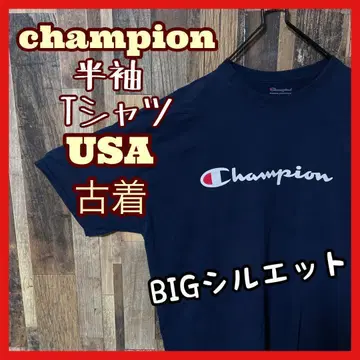 챔피온 남성용 네이비 프린트 2XL USA 구제 의류 반팔 T셔츠