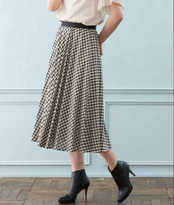 ANAYI 비스코스 체크 플레어 스커트